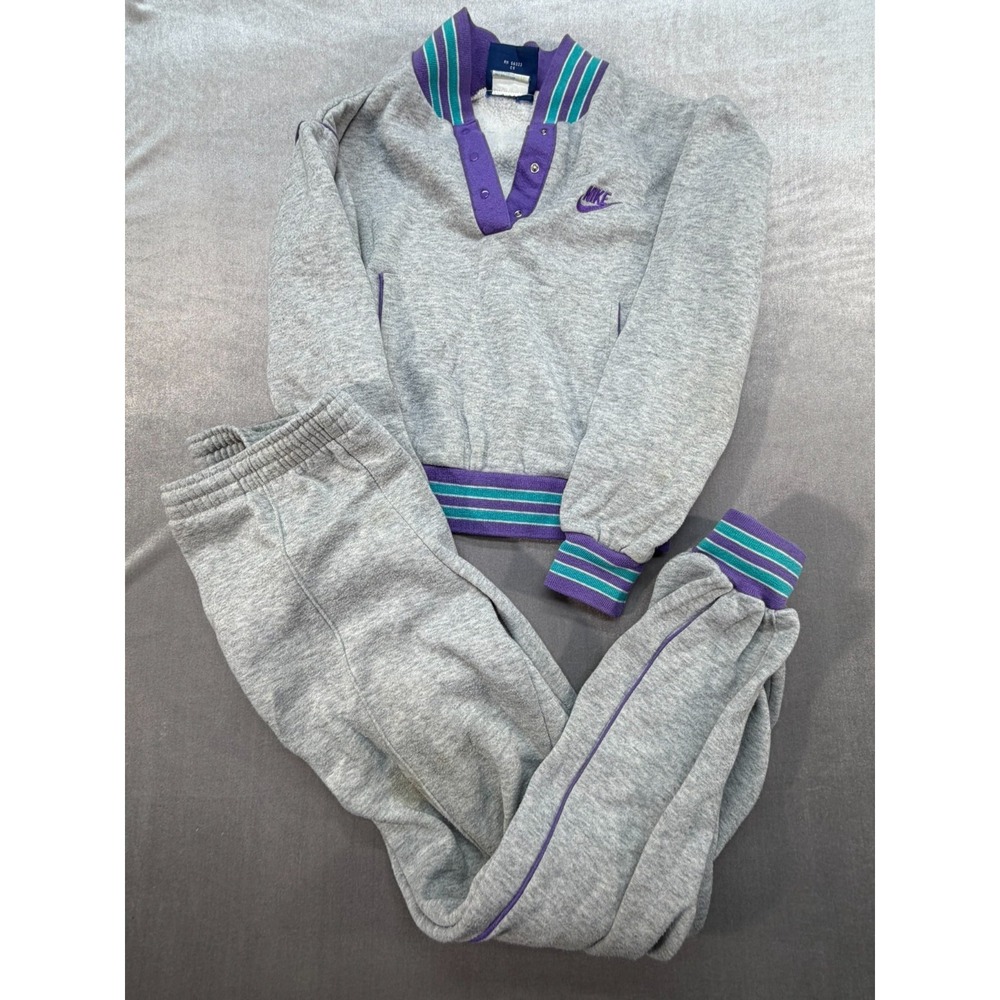 Vintage‎ Nike Women Jumpsuit Sweat Suit Gray Purple Green Small